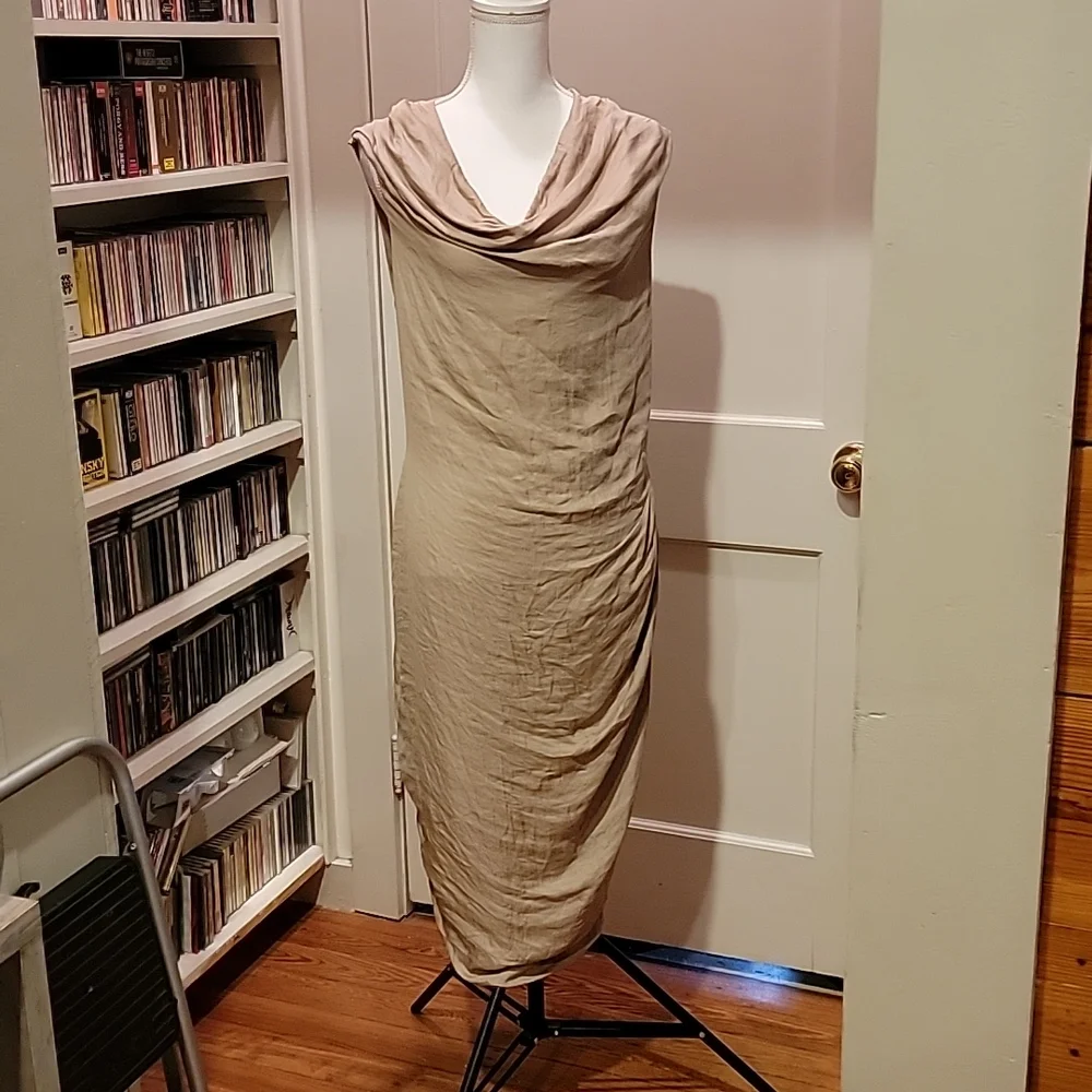 Allsaints Spitalfields Contour Dress in metallic Beige US 10 Japanese Cloth - Picture 6 of 13